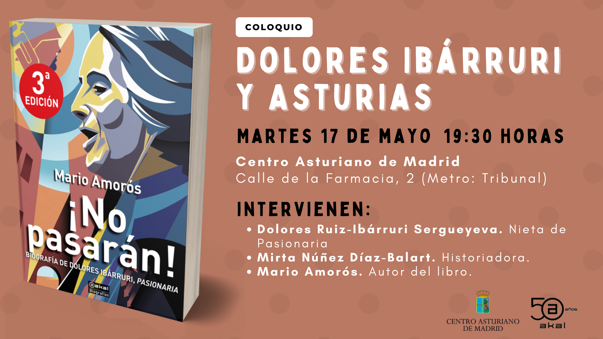 Imagen de la portada del libro NO PASARÁN e invitación al acto de presentación